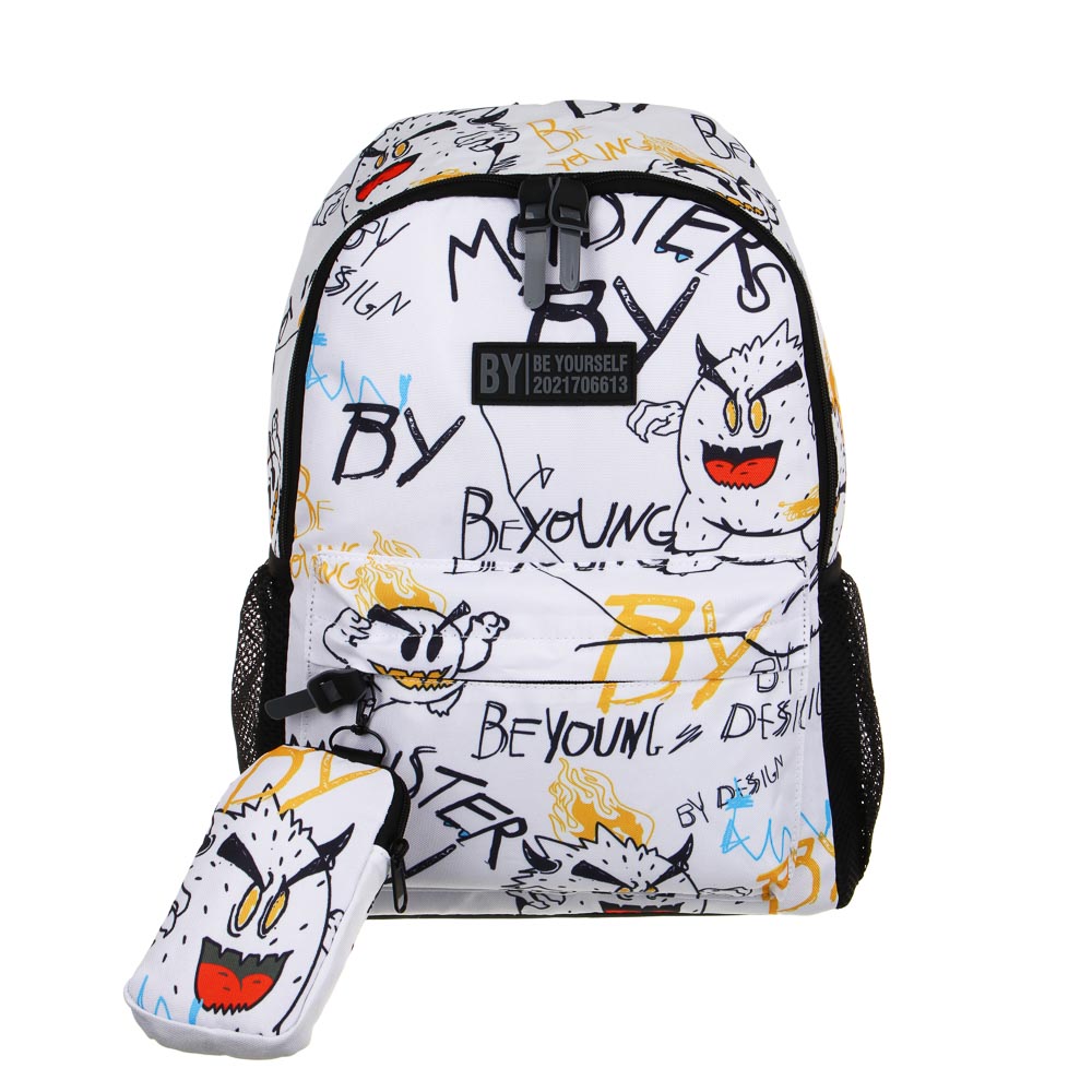 BY MONSTERS Backpack for teenagers, 41x29x18cm, 1 compartment, 4 pockets, thick PE, light background, wallet