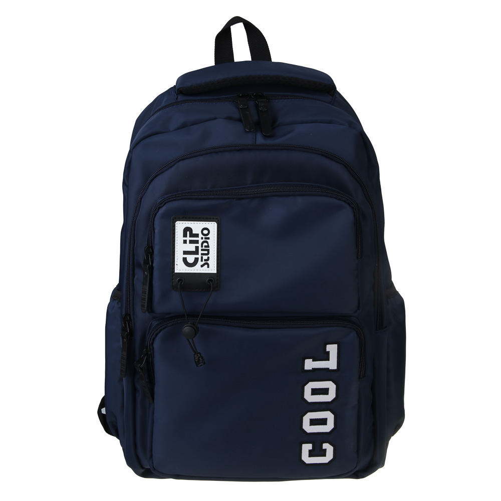 Backpack for teenagers 44x29x16cm, 2 compartments, 4 pockets, handle, stripes, pendant, oxford, artificial leather, blue