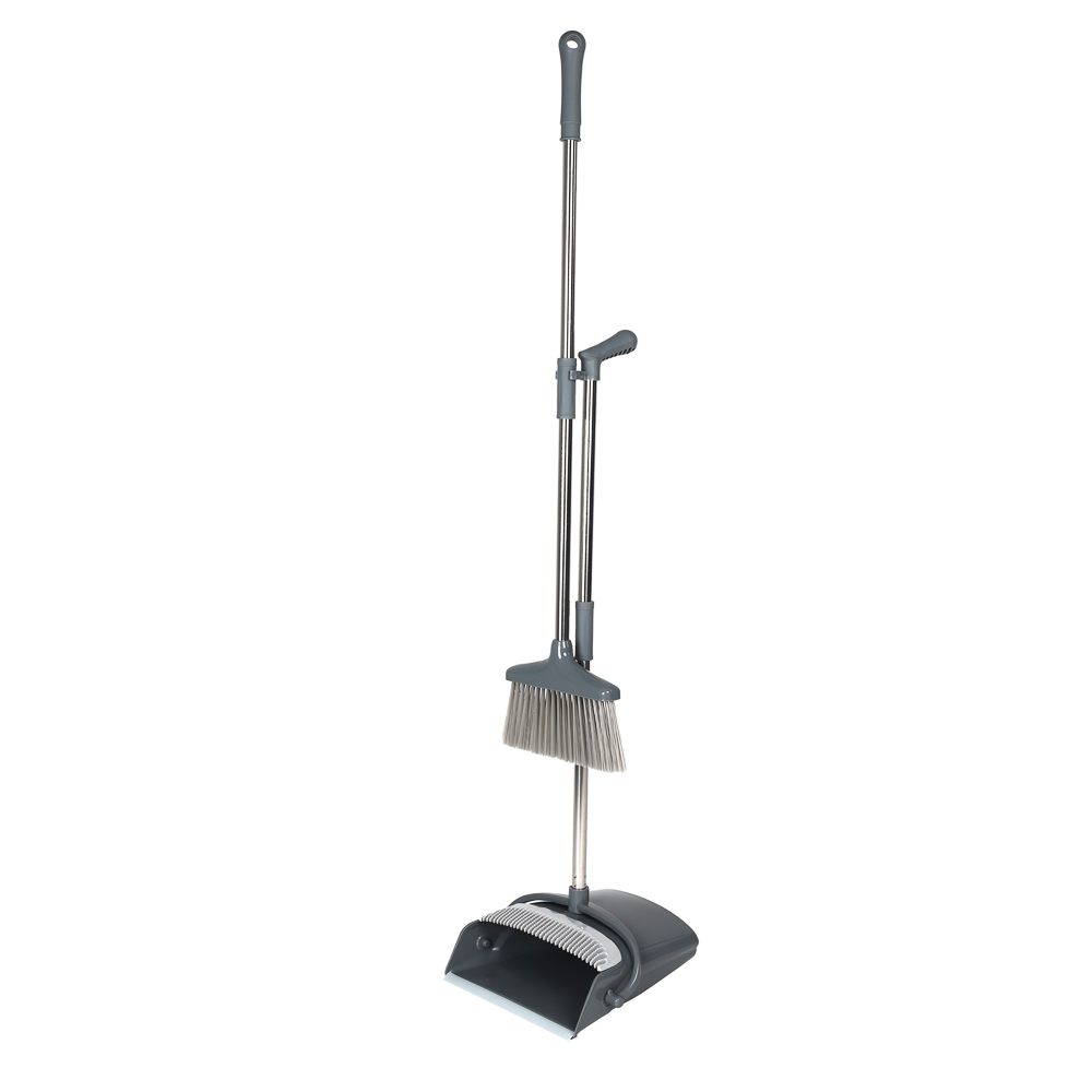 VSEGAZIN Cleaning set: brush + dustpan, plastic, iron, PVC, 2 handles, 85x26cm/93x24.5cm, gray