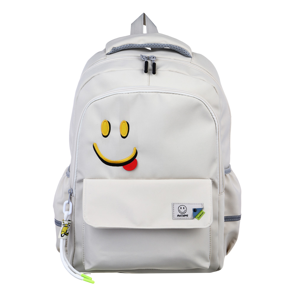 Backpack for teenagers 42x28x15cm, 2 compartments, 3 pockets, Velcro, embroidery, reinforced handle, PE, beige