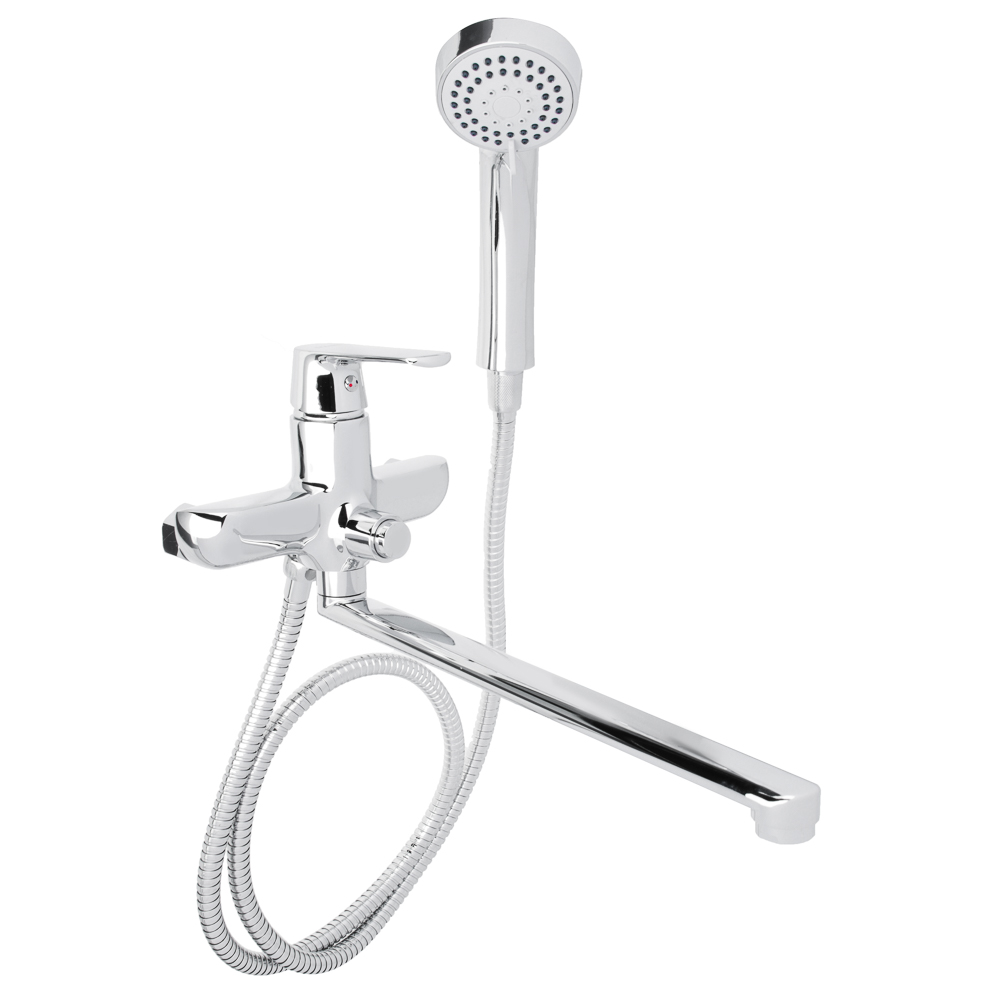 RAIN Смеситель для ванны Гранат, прямой излив 35см, душ. набор, картридж 35мм, латунь, хром