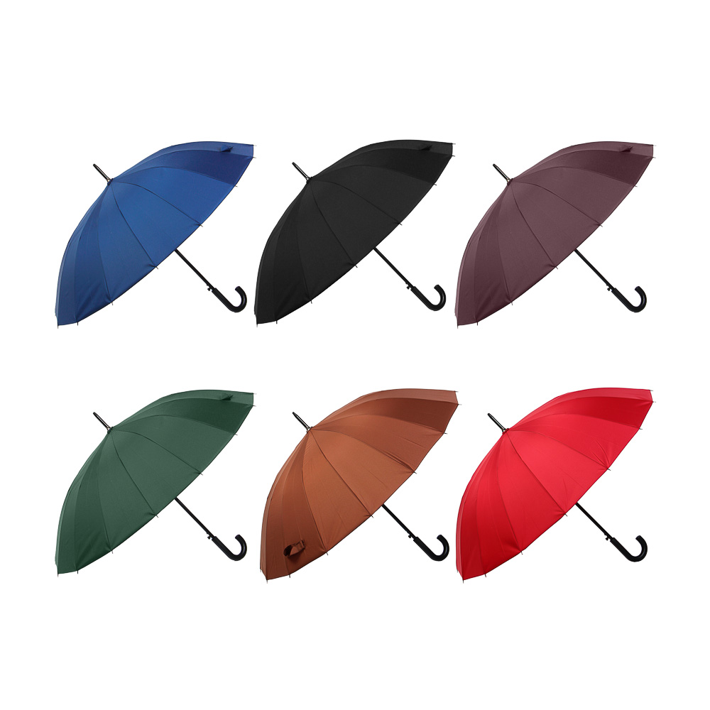 Universal cane umbrella, metal, plastic, polyester, 60 cm, 16 spokes, 6 colors, 2610S-1