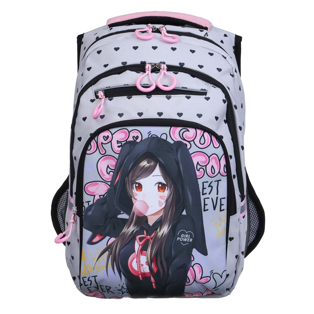 Гёрл Павер Рюкзак школьный 41х28х16см, 2 отд., 4 карм., эргон.спинка, ручка, ПЭ, отд.иск.кожей