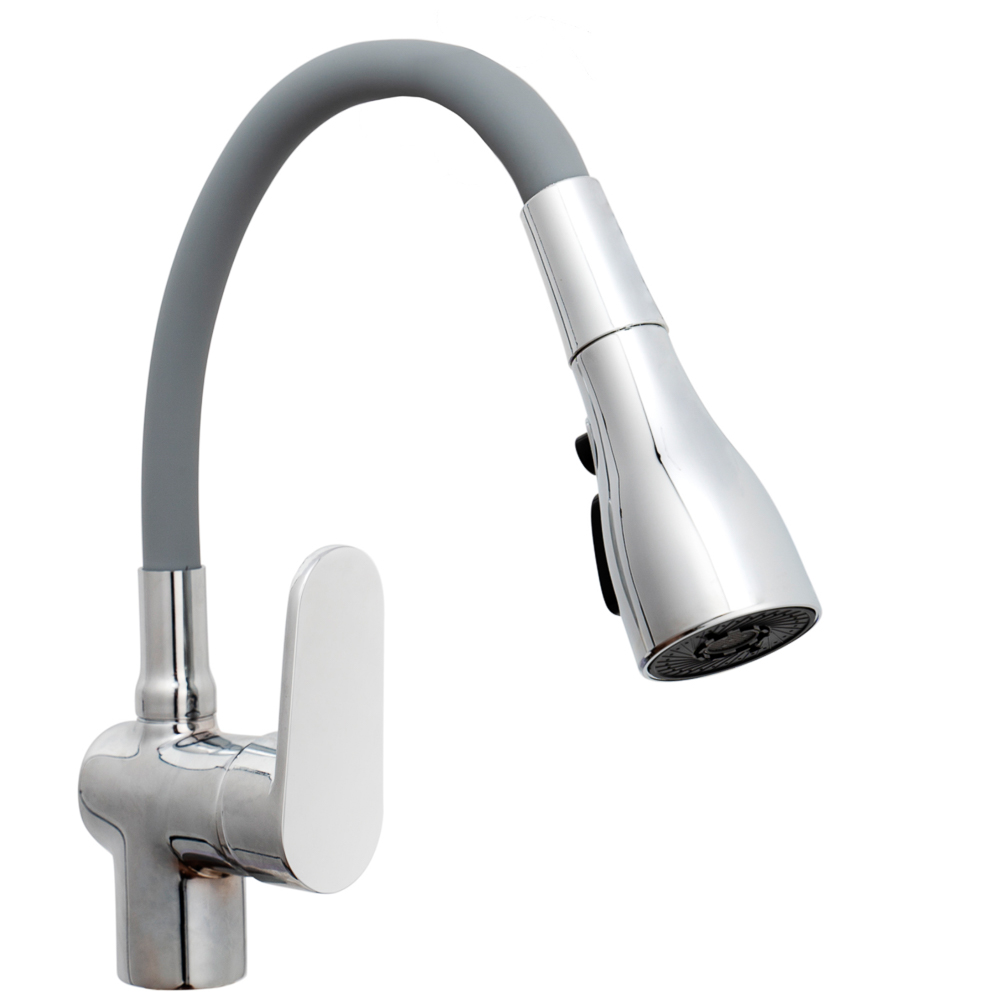 RAIN Kitchen faucet Vesta, silicone spout, 3 modes, 40mm cartridge, brass, gray/chrome