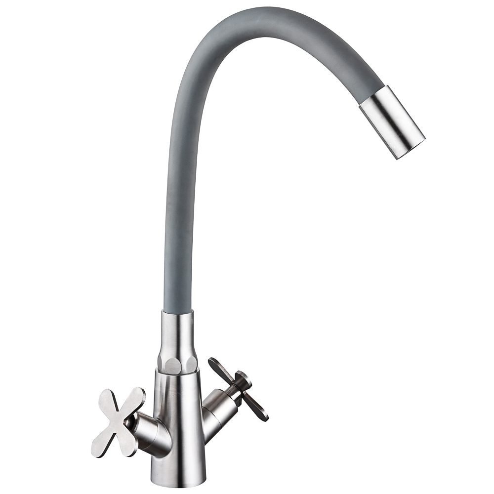 SoyuzKran Kitchen faucet, silicone spout, ceramic. crane axleboxes 1/2, gray, stainless steel, SS01-C242
