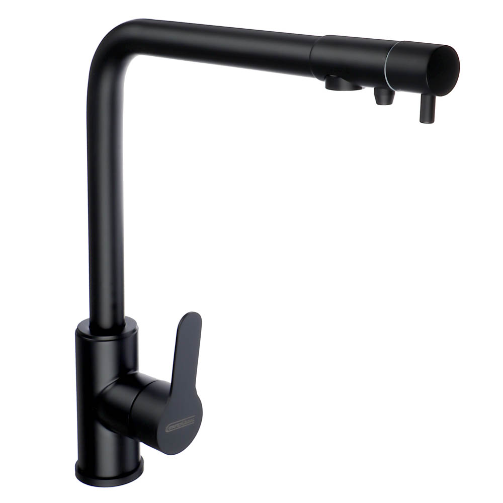 SoyuzKran Kitchen faucet with power outlet. water, ker. cartridge 35mm, stainless steel steel, black SS01-G132