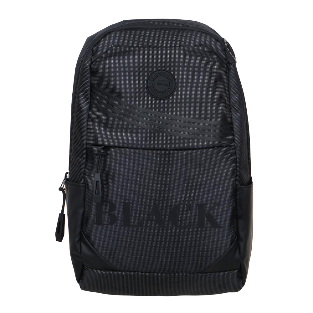 Mini teenage backpack 33x21x8cm, "Black", 1 compartment, 4 pockets, textured PE, 1 shoulder strap, badge
