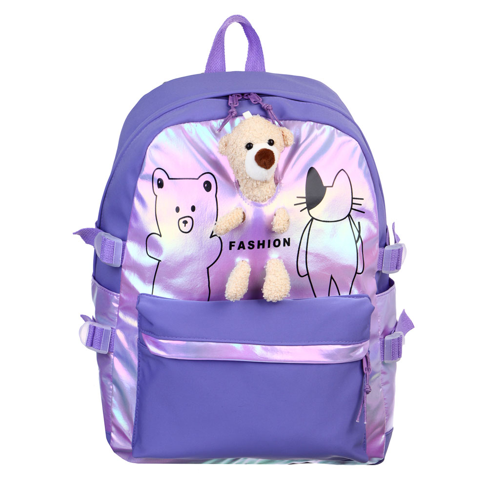 Backpack 45x31.5x14cm, 1 compartment, 4 pockets, soft toy decor, PE, nylon, lilac