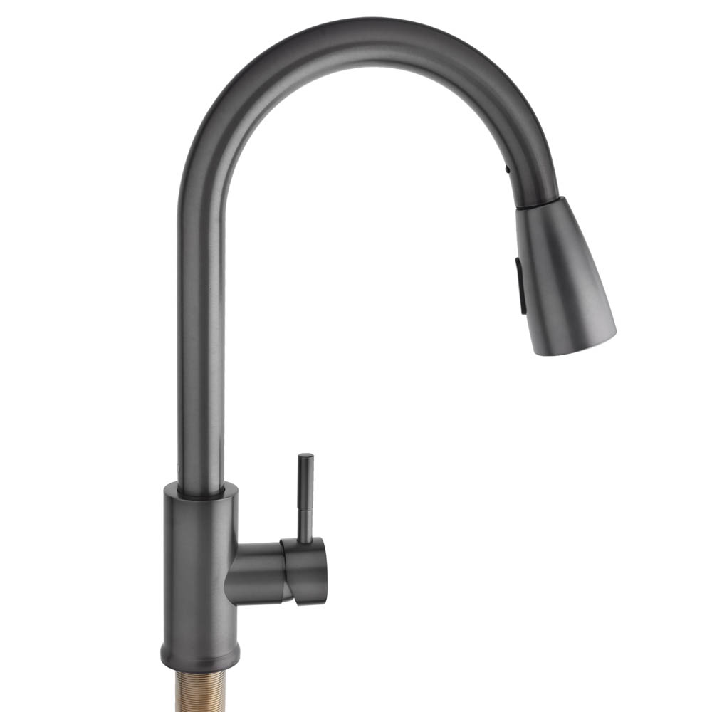 SoyuzKran Kitchen faucet, pull-out spout 40cm, ker. cartridge 35mm, graphite, stainless steel steel, SS01-E132