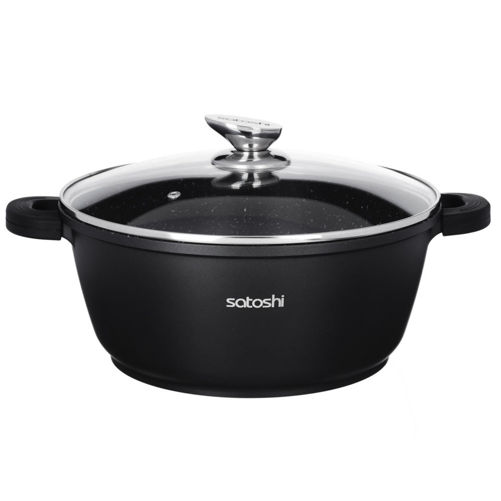 SATOSHI Lyon Casserole with lid 6.3l d28*12.5cm, adhesive coating, Marble, silicone handle protectors, induction