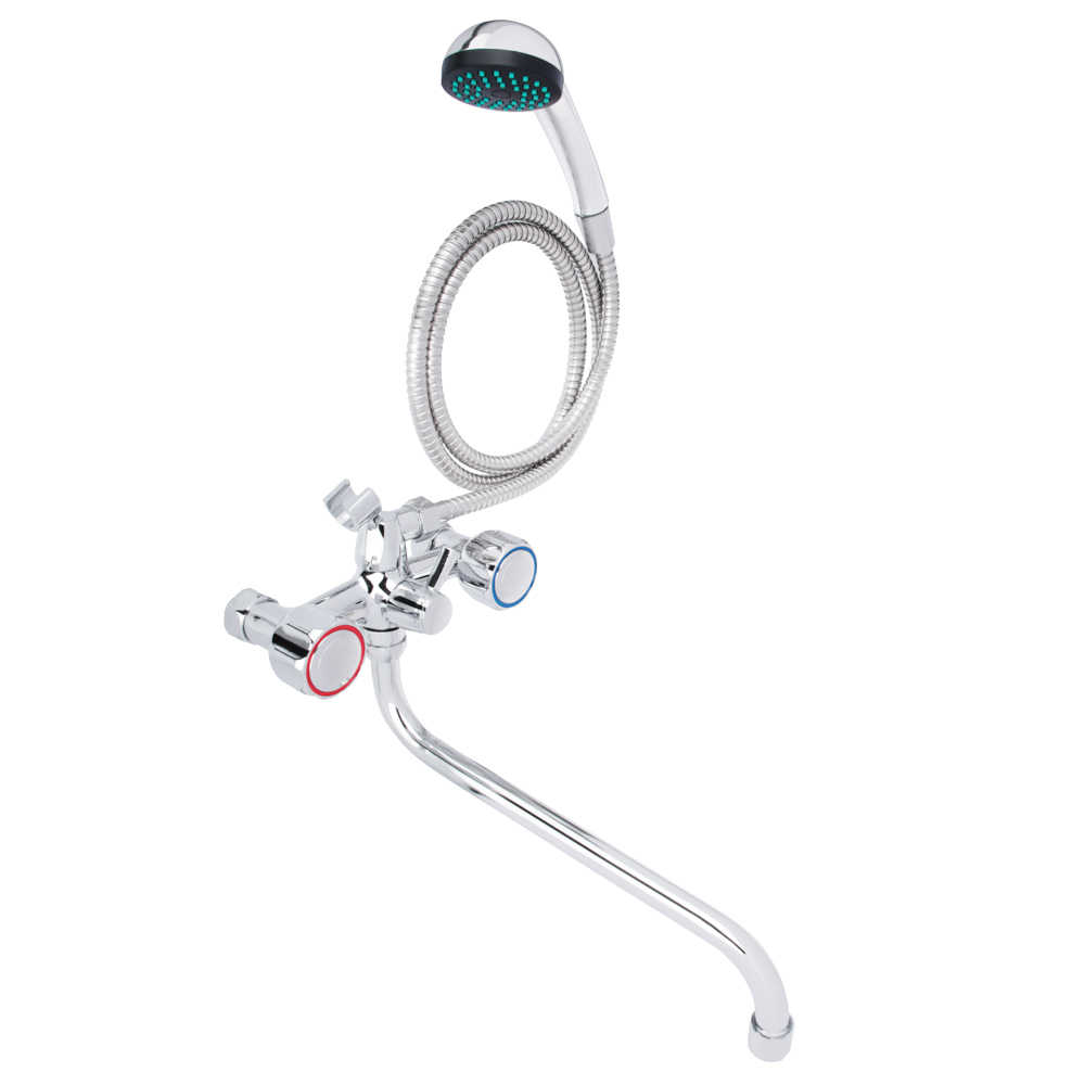 SoyuzKran Mixer for bathtub with shower, round spout 30cm, ker. crane axleboxes 1/2, chrome, zinc, SK08-S213